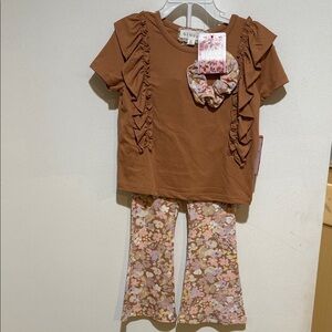 Btween Ruffle Top and Floral Flair Leg Pants Set